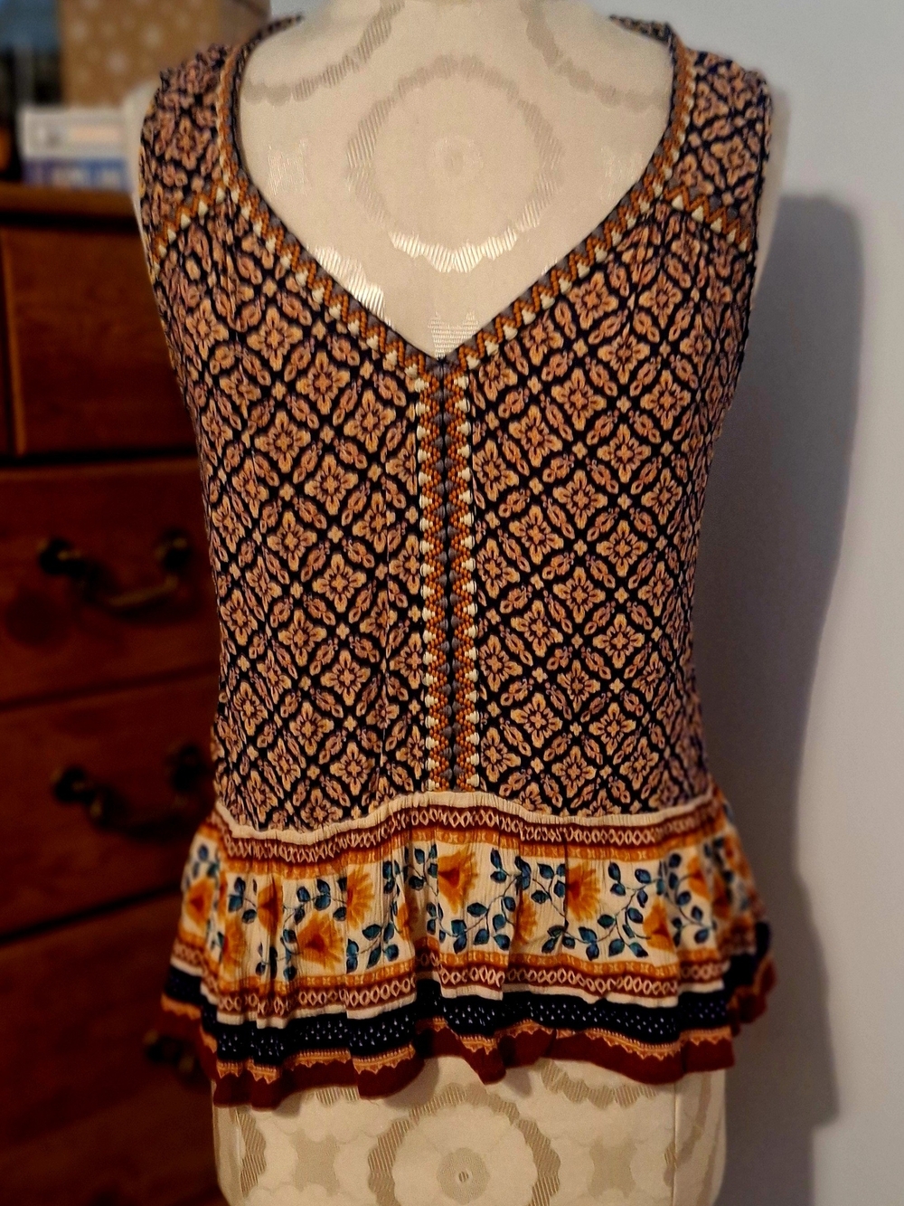 Patrons of Peace Sleeveless Boho Printed Peplum Tank